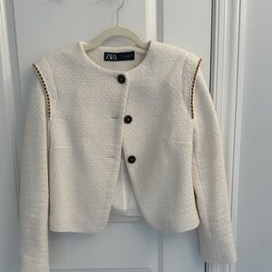 Zara Ivory Women's Blazer with Button Detail